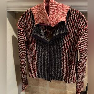 Free People Open Back Wool Crop Cardigan Mix pattern Boho Festival Casual S